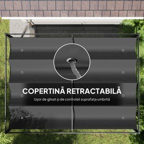 Outsunny Pergolă 3x2 m cu Acoperiș Retractabil, Orificii de Drenaj, Țepușe și Șuruburi, Pergolă de Grădină din Poliester și Metal, pentru Terasă, Curte, Exterior, Negru | Aosom Romania