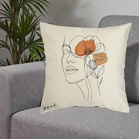 Perna Decorativa Portret Feminin Mac Profilat, 40x40 cm, Ecru, Husa Detasabila, Perna Inclusa, BEKZ®