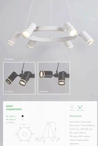 Lustra LED suspendata cu 6 spoturi directionabile, Laser alb