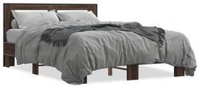 3280126 vidaXL Cadru de pat, stejar maro, 135x190 cm, lemn prelucrat și metal