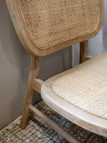 Scaun vintage din lemn de hevea și ratan, natur, cu șezut și spătar împletite, 78,5 x 60 x 62 cm, „French”