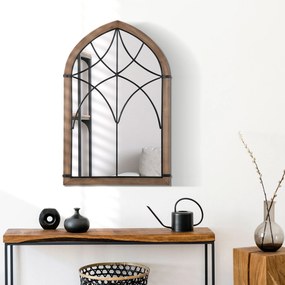 HOMCOM Oglindă de Perete cu Formă de Arc, Detalii Moderne și Cârlige, Oglindă din MDF și Sticlă, 60x93 cm, Maro și Negru | Aosom Romania