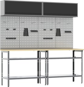 vidaXL Set banc de lucru 8 pcs Negru și Gri Oțel vopsit electrostatic