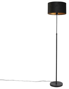 Lampă de podea neagră cu abajur din catifea negru cu auriu 35 cm - Parte