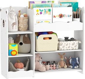 AIYAPLAY Etajeră pentru jucării pentru copii Rafturi deschise Compartimente Design cu ursuleți Organizator de jucării Alb | Aosom Romania