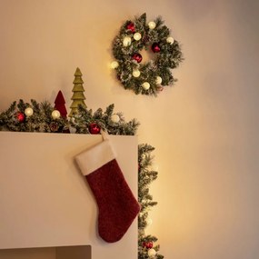 Coroniță de Crăciun albă cu roșu 45cm incl. LED cu temporizator - Jack