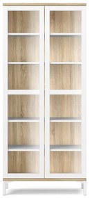 Vitrină albă-în culoare naturală cu aspect de lemn de stejar 89x203x36 cm Roomers – Tvilum