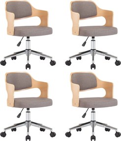 vidaXL Scaune pivotante masă, 4 buc., gri taupe, lemn curbat & textil