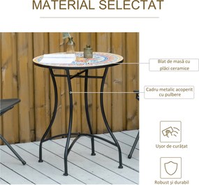 Outsunny Masa Rotunda Stil Bistro de 60 cm cu Mozaic pentru Gradina, Veranda, Exterior, Balcon, Gri | Aosom Romania