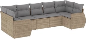 vidaXL Set canapele de grădină, 7 piese, cu perne, bej, poliratan