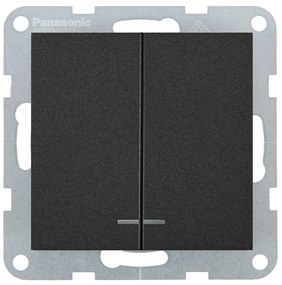Intrerupator dublu cu led 10A, IP20, Negru, Panasonic Karre Plus 55
