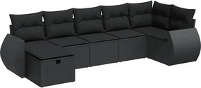 vidaXL Set canapele de grădină cu perne, 7 piese, negru, poliratan