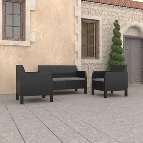 3079671 vidaXL Set mobilier de grădină cu perne, 3 piese, antracit, PP ratan