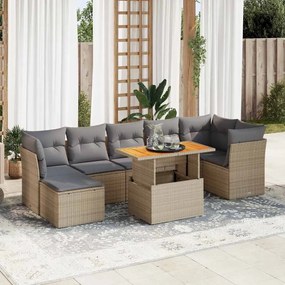 vidaXL Set canapele de grădină, 8 piese, cu perne, bej, poliratan