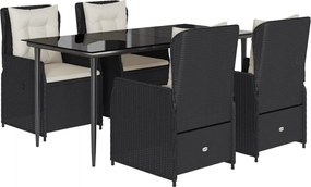 vidaXL Set mobilier de grădină cu perne, 5 piese, negru, poliratan