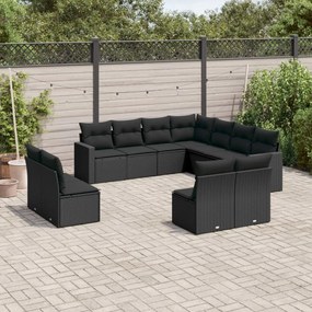 3251462 vidaXL Set canapele de grădină cu perne, 11 piese, negru, poliratan