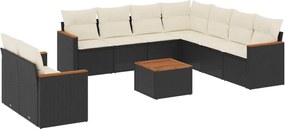 vidaXL Set canapele de grădină cu perne, 10 piese, negru, poliratan