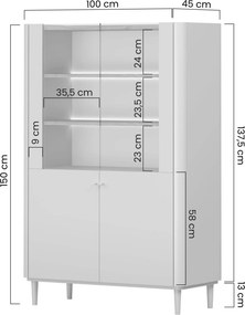 Vitrină cu picioare Elivo 100 cm cu două uși - eucalipt / stejar baltic dune