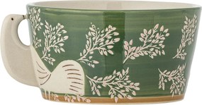 Bol din ceramică verde cu model de frunze și pasăre pictate manual, 13×7 cm, „Hezha"