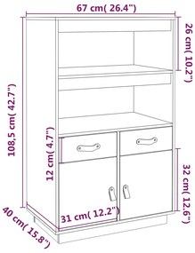 Dulap inalt, negru, 67x40x108,5 cm, lemn masiv de pin 1, Negru