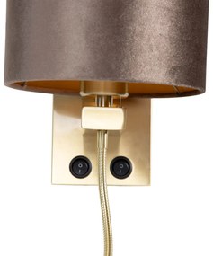 Wandlamp brons met velours kap bruin 18cm - Brescia