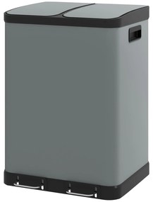 HOMCOM Coș de gunoi dublu, 2 x 30L, rezistent la amprente, Pedală, tăvi interioare detașabile, Gri | Aosom Romania