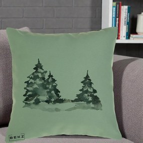 Perna Decorativa Brazi Inzapeziti Acuarela, 40x40 cm, Verde, Husa Detasabila, Perna Inclusa, BEKZ®