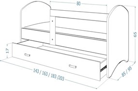 Supermobel Pat pentru copii cu imprimeu LUCKY P1 + saltea + somieră GRATIS, 140x80, alb/MODEL 08