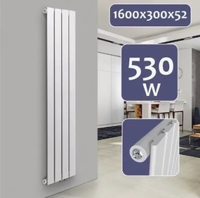 Radiator vertical, conexiune centrală, 1600 x 300 x 52 mm