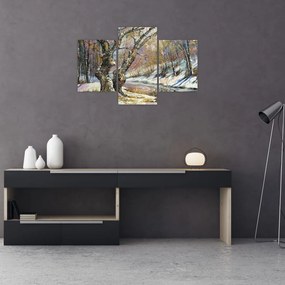 Tablou cu peisaj de iarnă pictat (90x60 cm)