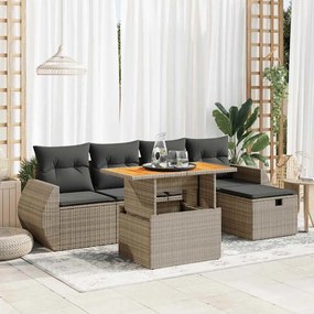 vidaXL Set mobilier grădină cu perne 6 piese gri poliratan/lemn acacia