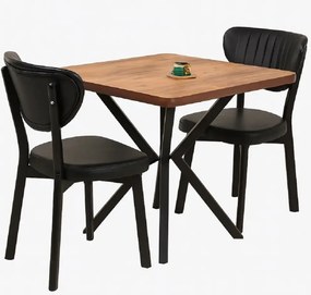 Set Masa Bucatarie cu 2 Scaune , masa MDF, nuc,80x80x74 cm,