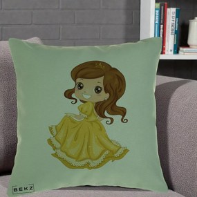 Perna Decorativa Printesa Bella Rochie Aurie, 40x40 cm, Verde, Husa Detasabila, Perna Inclusa, BEKZ®