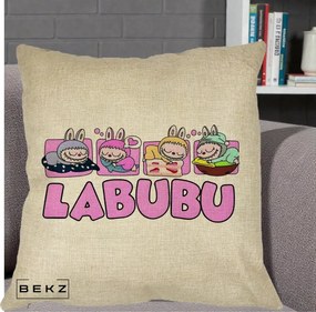 Perna Personalizata Labubu Sleeping Quad, 40x40 cm, Crem, Husa Detasabila, Perna Inclusa, BEKZ®