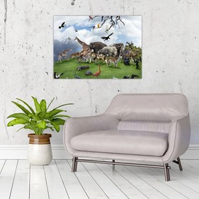 Tablou pe sticlă - Animale pe insulă (70x50 cm)