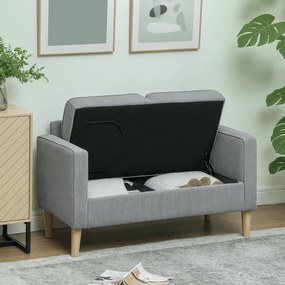HOMCOM Canapea 2 locuri cu spațiu de depozitare și picioare solide din lemn, pentru living, dormitor, 117 x 63 x 79 cm, Gri deschis | Aosom Romania