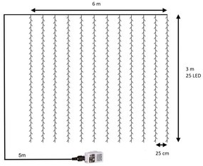 Perdea luminoasă de Crăciun 600 LED - 6x3 m, alb cald