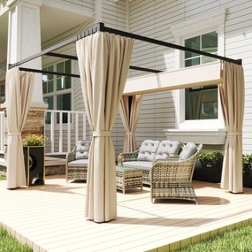 Outsunny Pergola 3 x 3(m) cu acoperis copertina retractabila si perdele, Foisor de exterior cu cadru metalic pentru gradina, Adapost de soare