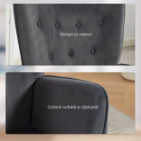 HOMCOM Fotoliu Rotativ din Catifea, Fotoliu Tapițat cu Cotiere, Funcție de Balansare și Înălțime Reglabilă, pentru Living, Gri Închis | Aosom Romania