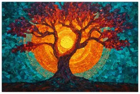 Tablou - Arborele vieții și soarele în mozaic (90x60 cm)