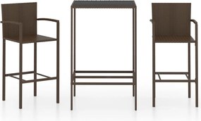 vidaXL Set mobilier bar de grădină, 3 piese, maro, poliratan