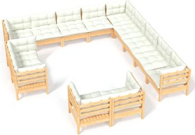 vidaXL Set mobilier grădină cu perne crem, 13 piese, lemn masiv de pin