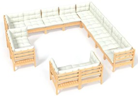 3096959 vidaXL Set mobilier grădină cu perne crem, 13 piese, lemn masiv de pin