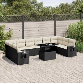 vidaXL Set canapele de grădină cu perne, 11 piese, negru, poliratan