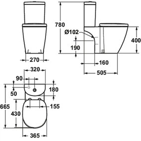 Rezervor vas wc Ideal Standard Connect Space Arc alb lucios cu alimentare inferioara