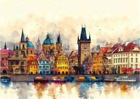 Tablou pe sticlă - Toamna în orașul pictat (70x50 cm)