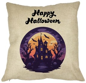 Perna Decorativa cu motiv de Halloween si Text, 40x40 cm, Husa Detasabila, Burduf