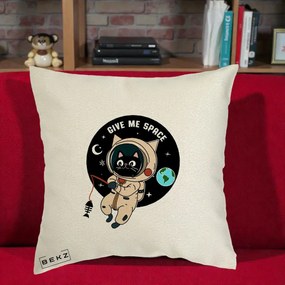 Perna Decorativa Give Me Space Pisica Astronaut, 40x40 cm, Ecru, Husa Detasabila, Perna Inclusa, BEKZ®