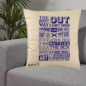 Perna Decorativa Citate Creativitate Albastru, 40x40 cm, Bej, Husa Detasabila, Perna Inclusa, BEKZ®