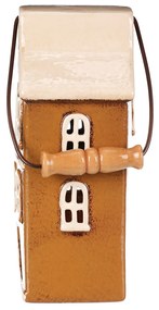 Suport de lumânare Casa cu mâner, maro, ceramică, 13 x 10 x 37 cm